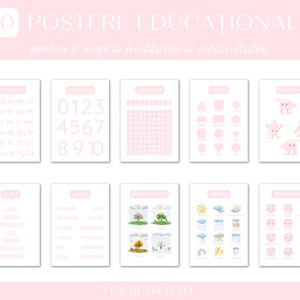 Conjunto de carteles educativos rumanos / 10 láminas para la educación en casa / Decoración de aula Montessori / Decoración azul para sala de juegos infantil / Láminas para niños en edad preescolar