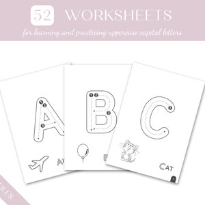 Letras imprimibles para trazar / Letras con puntos imprimibles / Alfabeto / Alfabeto inglés / Letras mayúsculas / A a la Z / Hojas de trabajo para niños en edad preescolar