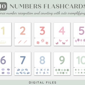 Colorful Printable Numbers Flashcards for Kids | Educational Counting Cards | Preschool and Kindergarten Learning | Montessori Class Decor