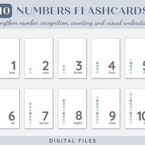 Blue Printable Numbers Flashcards for Kids | Educational Counting Cards | Preschool and Kindergarten Learning | Montessori Classroom Decor