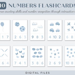 Blue Printable Numbers Flashcards for Kids | Educational Counting Cards | Preschool and Kindergarten Learning | Montessori Classroom Decor