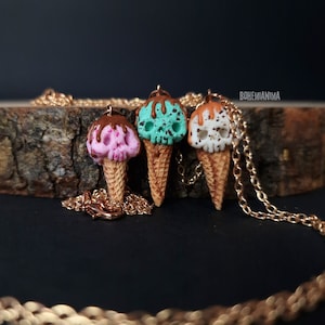 Eisschädel-Halskette, Eistüte-Anhänger-Halskette, Sommerschmuck, Eiscreme-Anhänger-Halskette, Polymer-Ton-Anhänger