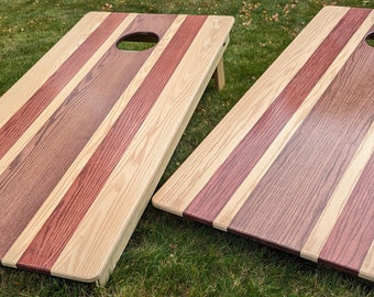 Oak Stained Lines Handcrafted Regulation Cornhole Board Set