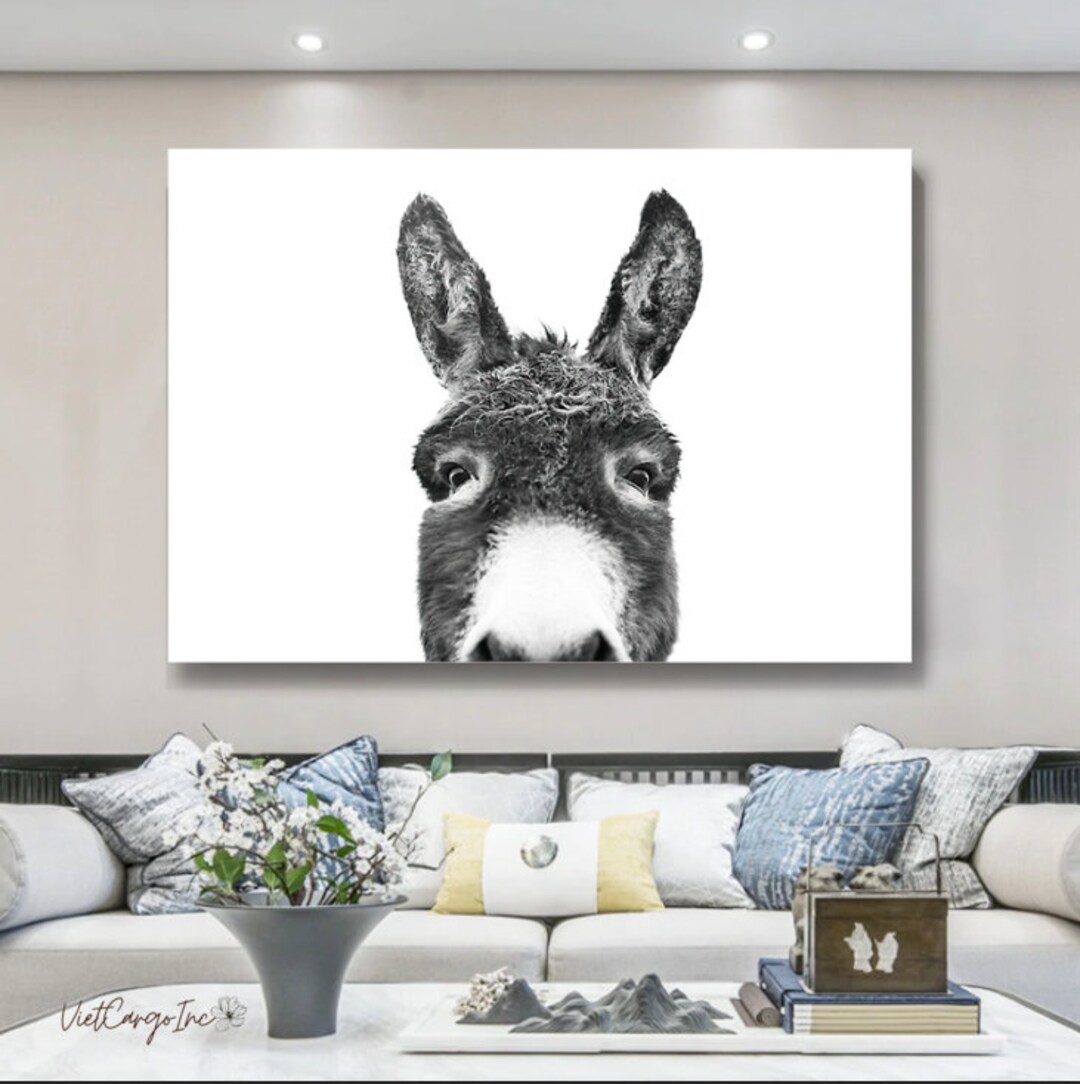 Peeking Donkey Canvas Wall Art/ Donkey Poster Donkey Black Etsy