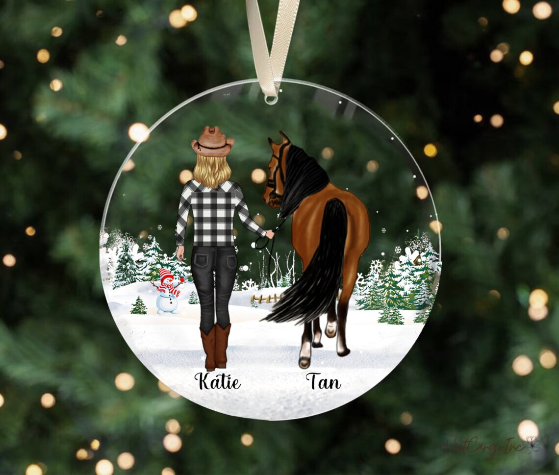 Personalized Girl And Horse Acrylic Christmas OrnamentCustom image 1