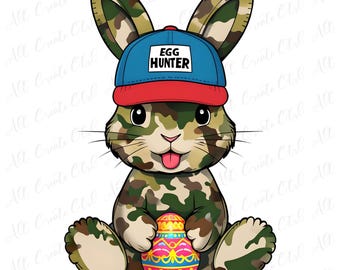 Happy Easter PNG, Boy Easter Bunny PNG, Egg Hunter Bunny Png, Camo Bunny Png, Boy Bunny, Hunter bunny, Retro Easter Png, Boy Easter Name,