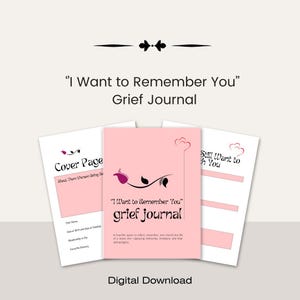 Peut inclure: Un téléchargement numérique d'un journal de deuil rose et blanc avec le titre "Je veux me souvenir de toi" et une petite fleur rose avec des feuilles vertes. Le journal est conçu pour aider les gens à réfléchir, à se souvenir et à chérir la vie d'un être cher.
