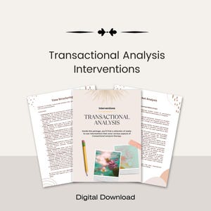 Peut inclure: Un téléchargement numérique d'interventions d'analyse transactionnelle. La couverture présente un motif floral rose et blanc avec un crayon sur le dessus. Le texte "Interventions d'analyse transactionnelle" est en noir sur fond blanc.