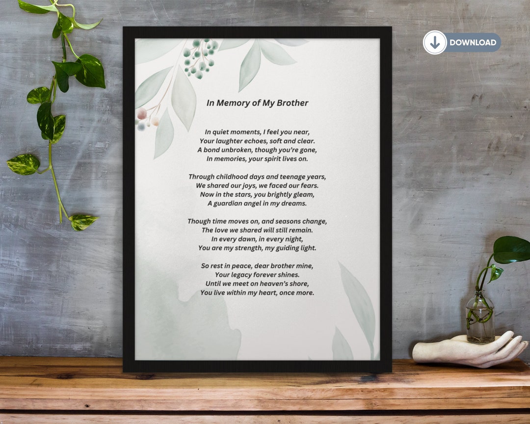 Memorial Poem for Brother: Bereavement Gift (A4/US Letter PDF) - Etsy