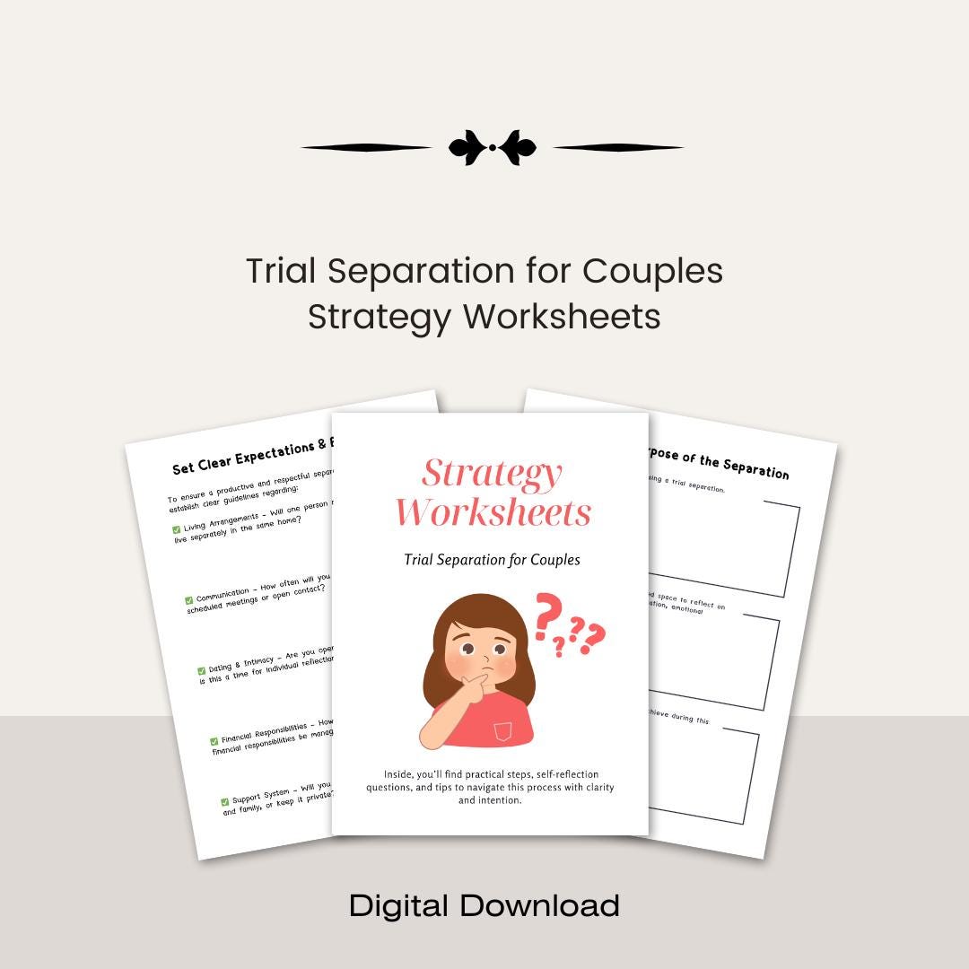 Trial Separation Checklist.pdf Trial Separation Worksheets: Couples Therapy Strategy (A4, US Letter ...
