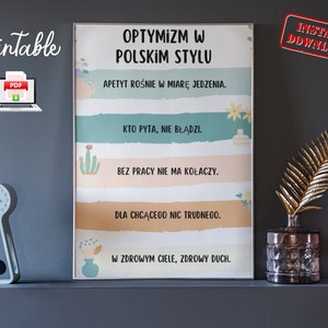 Polish Optimism Poster, Optymizm w Polskim Stylu Art, Inspirational Polish Wall Decor, Motivational Home Decor, Polish saying, Office Poster