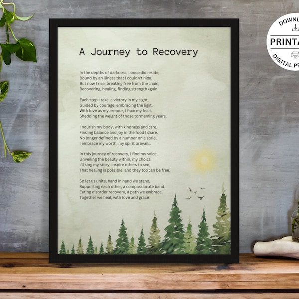 Eating Disorder Poem | A Journey to Recovery Poem | Mental Health Poster | Therapy Office | Printable Poem | Poem Gift | Therapeutic Tool