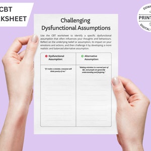CBT Worksheet Challenging Dysfunctional Assumptions | Emotional Well-Being | Self-Help | Therapy Tool | Thoughts Challenge | Self-Awareness