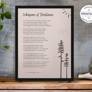 Whispers of Resilience Poem Poster | Mental Health Poster | Printable Poem | Poem Gift | Mental Health Poetry | Therapy Décor| Art
