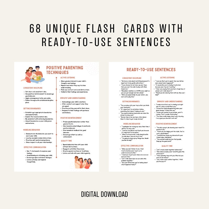 Positive Parenting Techniques Flash Cards With Ready-to-use Sentences ...