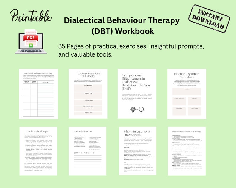 Dialectical Behaviour Therapy Workbook, DBT, Coping Skills for Stress, DBT Exercises, Group