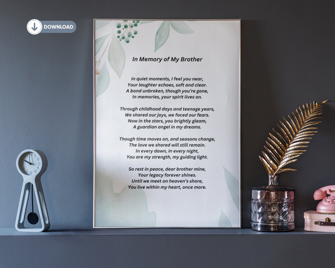 Memorial Poem for Brother: Bereavement Gift (A4/US Letter PDF) - Etsy