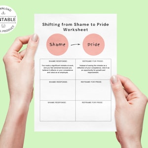 Shame Worksheet, Shifting from Shame to Pride Worksheet, Overcoming Shame, Individual Self-Help, Therapy and Counselling, Education