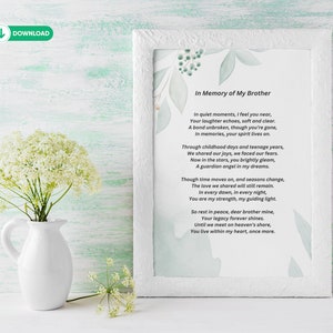 Memorial Poem for Brother: Bereavement Gift (A4/US Letter PDF) - Etsy