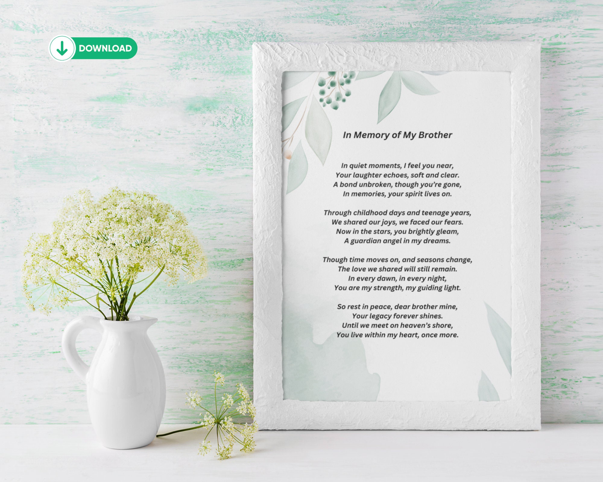Memorial Poem For Brother Bereavement Gift A4 Us Letter Pdf Etsy