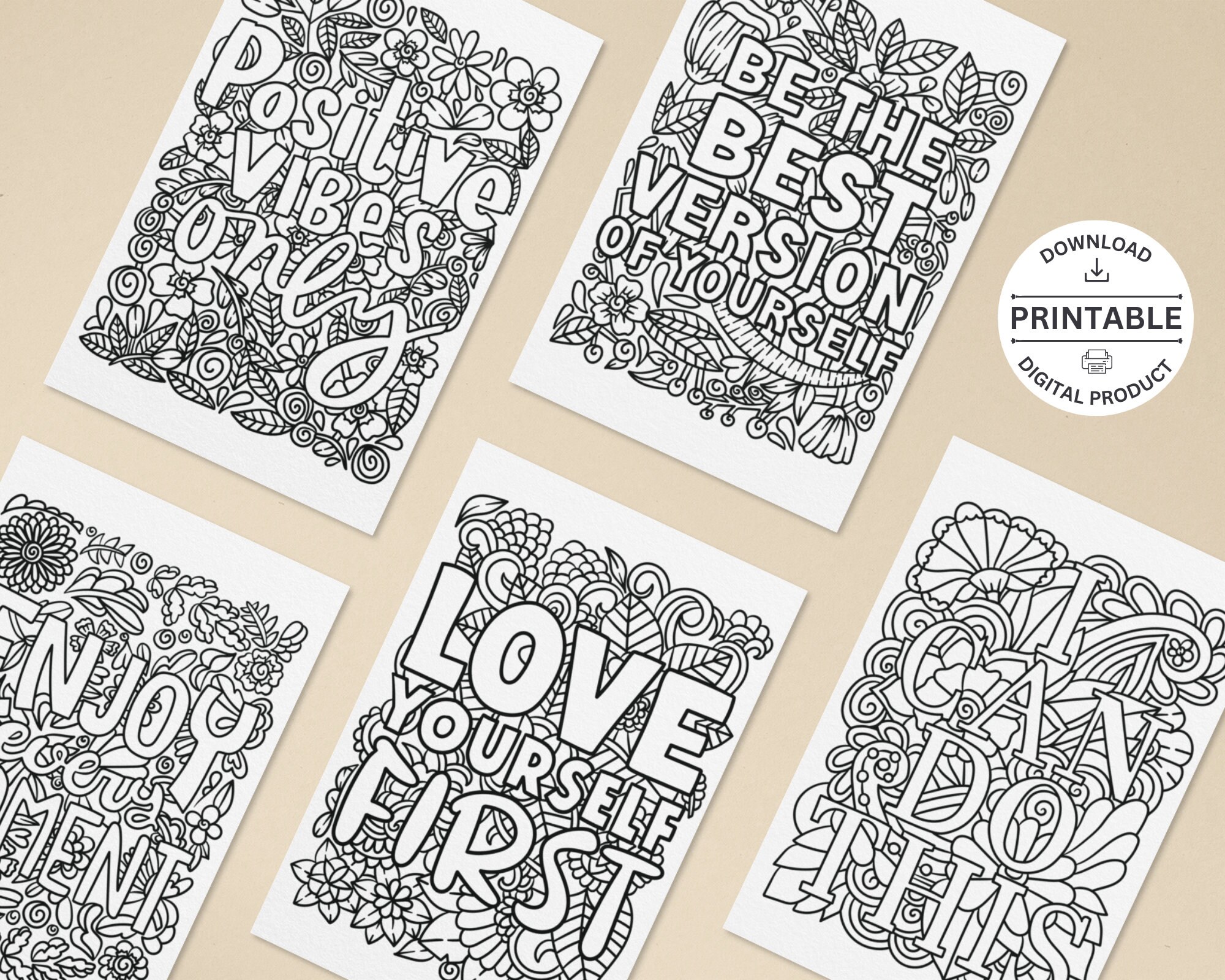 Positive Affirmations Coloring Pages: Stress Relief Activity (PDF ...