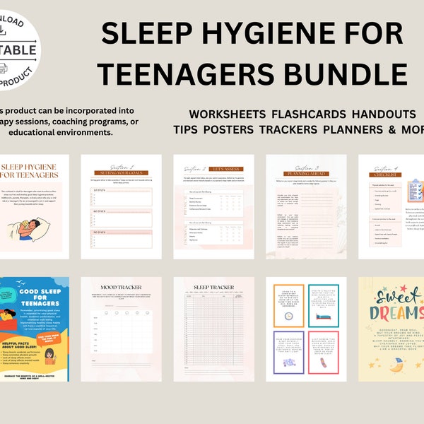 Sleep Hygiene for Teenagers Bundle | Therapy Toolkit | Printable Worksheets | Mental Health | Sleep Planner | Sleep Self-Help | CBT | Tips