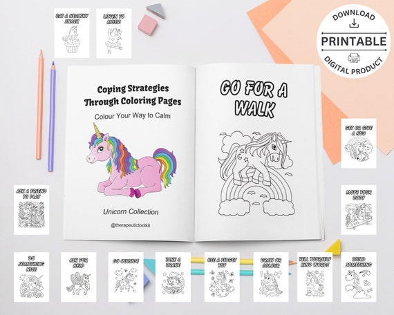Unicorn Colouring Pages: Kids Mental Health Activity (Digital Product)