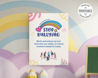 Stop Bullying Poster | Therapy Office | Motivational | School | Overcoming Bullying | Empowering |  Safe Environment | Printable | Digital