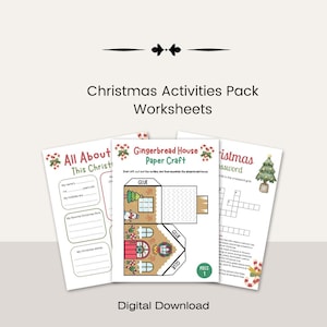 Christmas Activities Pack, Printable Christmas games, Christmas quizzes, Christmas crafts, Holiday crossword puzzles, Christmas riddles