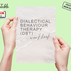 May include: A printable DBT workbook with a beach background. The text reads "Dialectical Behaviour Therapy (DBT) workbook".