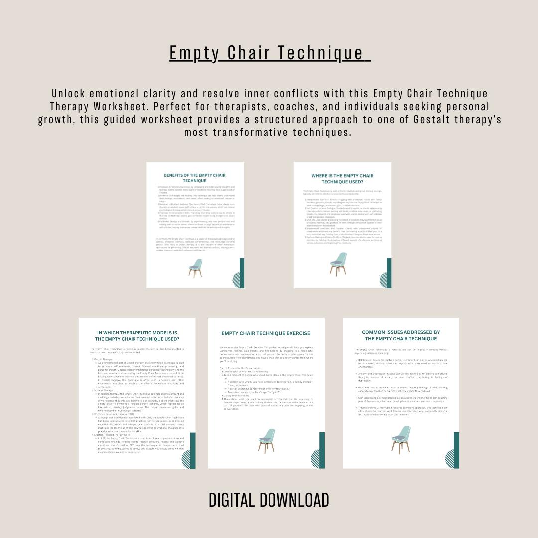 Empty Chair Technique Worksheet: Gestalt Therapy, Self-reflection ...