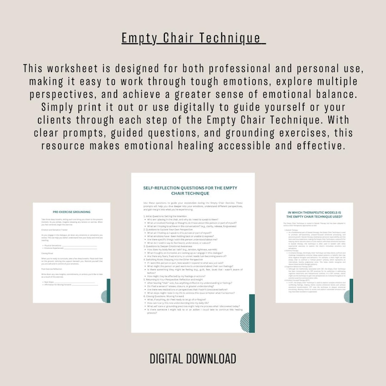 Empty Chair Technique Worksheet: Gestalt Therapy, Self-reflection ...
