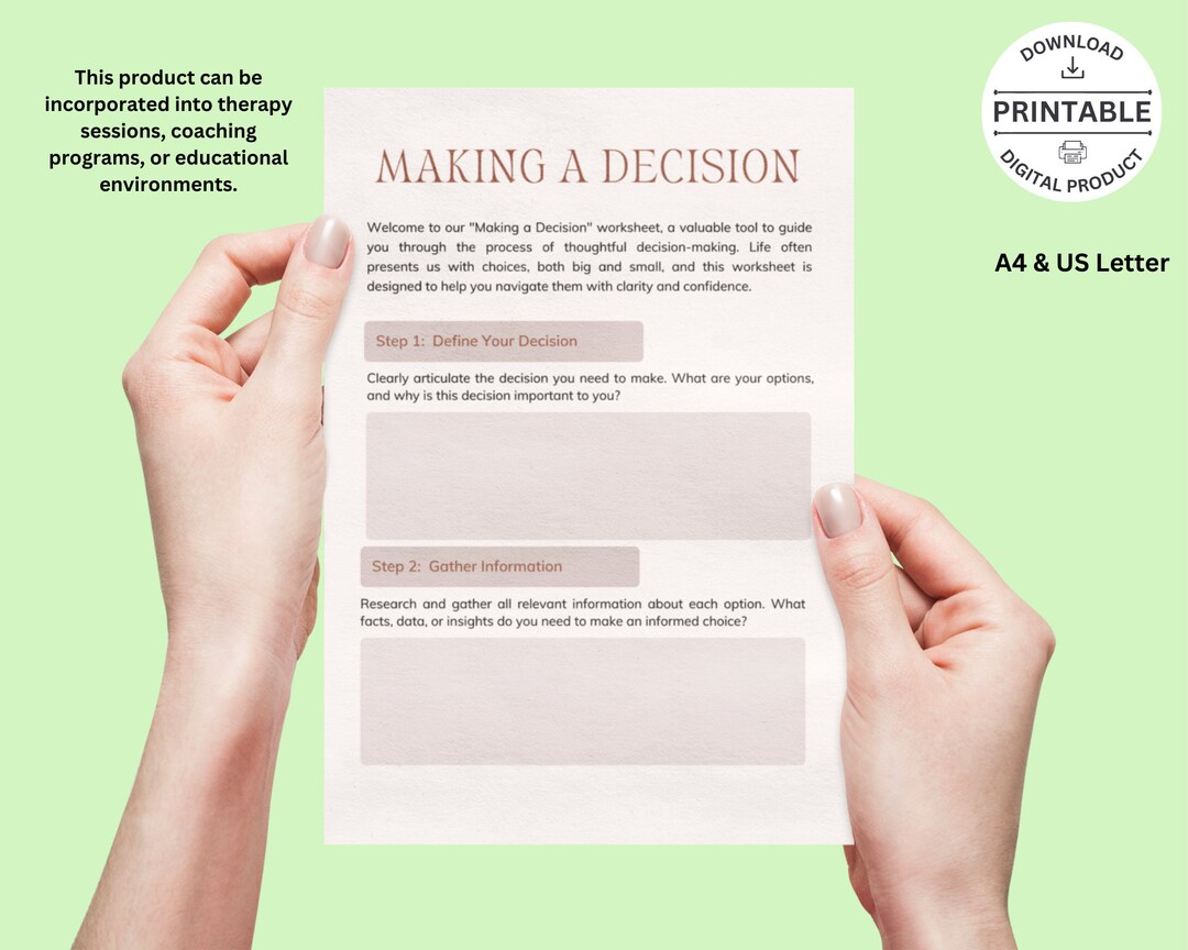 Decision-making Worksheet: Choice Evaluation Guide (A4 & US Letter PDF ...