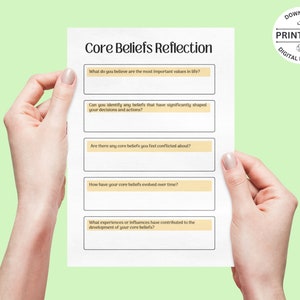 Core Beliefs Origin and Reflection Worksheets, Common Core Beliefs, Core Beliefs Worksheet, Values Exploration, Belief Origin Analysis, CBT