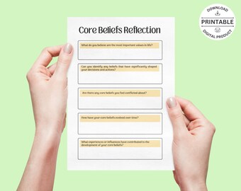 Core Beliefs Reflection Worksheets: Values Exploration (A4, US Letter PDF)