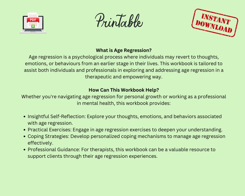 Age Regression Workbook: Therapeutic Self-help (PDF) - Etsy