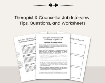 Peut inclure: Trois feuilles de travail imprimables en noir et blanc pour les thérapeutes et les conseillers se préparant à des entretiens d'embauche. Les feuilles de travail comprennent des conseils, des questions et des défis pour le développement personnel et professionnel.