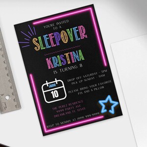 BIRTHDAY - Sleepover Party Neon, Birthday Party Invitation, Girl Birthday Party