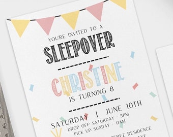 AANGEPASTE VERJAARDAG - Sleepover Party Tipi, uitnodiging voor verjaardagsfeestje, meisje verjaardagsfeestje, Tipi Sleepover