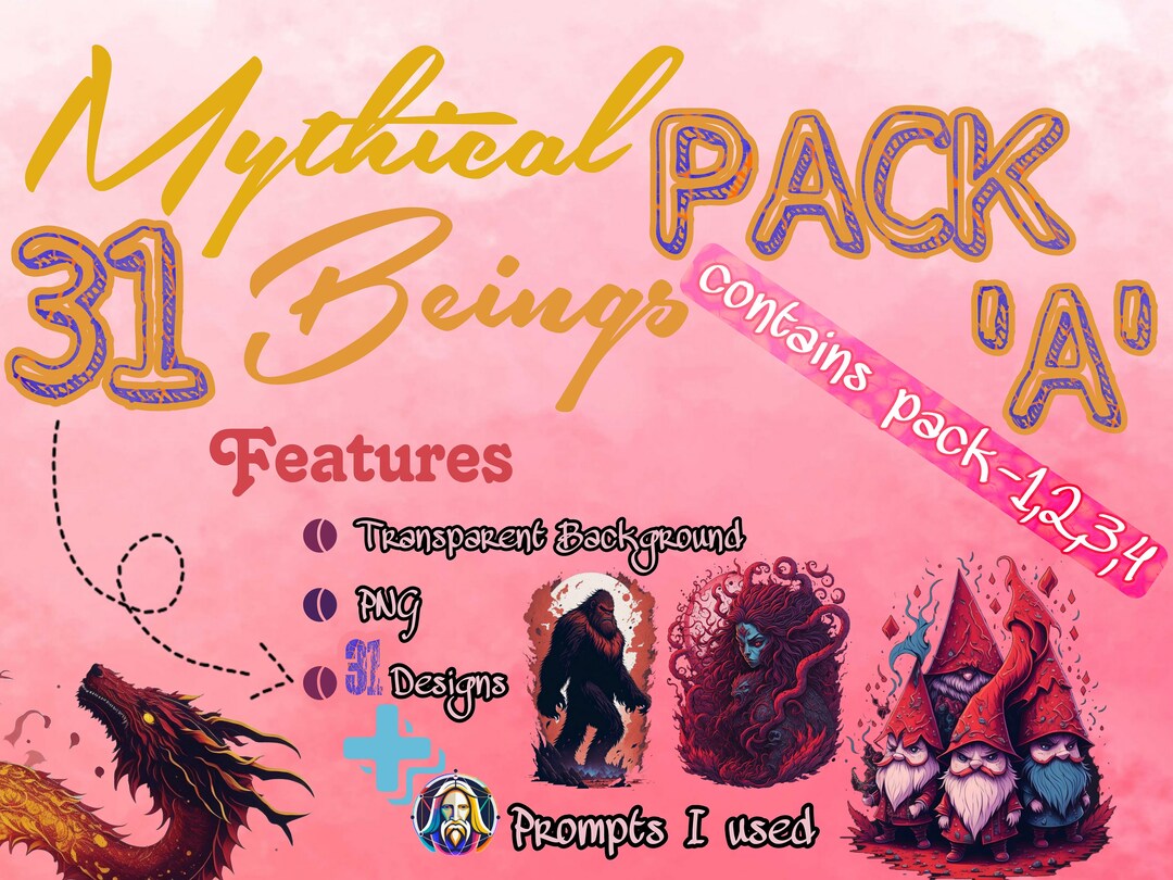 Mythical Creatures Clipart Prompts I Used, Pack 'A' 31 PNG Sticker ...