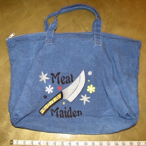 Meat Maiden Tote Embroidered Canvas Zip Top Tote