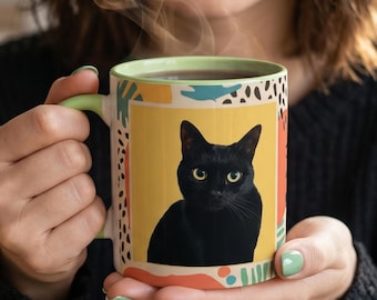 Custom Pet Photo Mug, Memphis 80s Retro Coffee Cup, Upload Any Pet Portrait, Dog or Cat Mug Gift