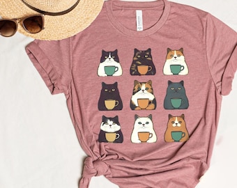 おもしろ猫コーヒーTシャツ、レトロな猫好きTシャツ