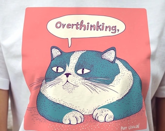 Funny Overthinking Cat Shirt Chonky Cat Anxiety Tee for Introverts Unique Cat Lover Gift