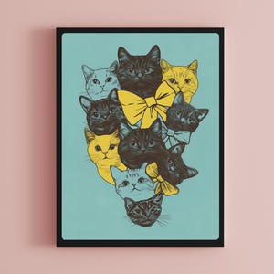 Poster retrò con gatti civettuoli, Cool Cat Art - Decorazione da parete originale e regalo per gli amanti dei gatti, stampa collage unica