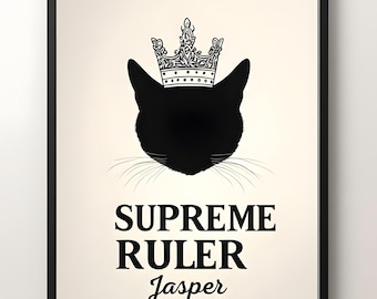 Custom Cat Name Poster, Personalized Cat Wall Art, Funny Cat Print, Pet Portrait Gift, Cat Lover Decor, Black Cat Crown Art, Custom Pet Name