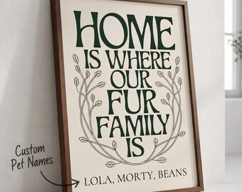 Personalized Pet Name Print | Home Is Where Our Fur Family Is | Custom Framed Wall Art | Dog Cat Gift | Framed Canvas Pet Sign