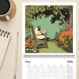 Cats Chillin' with Books 2026 Wall Calendar, Funny Cat Calendar Gift for Book Lovers, Monthly Calendar for Readers - EU & UK Version image 5