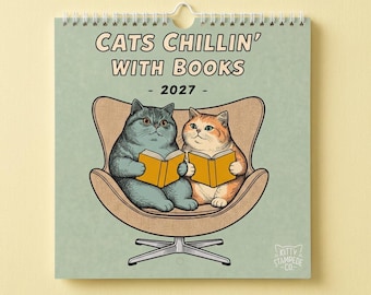 2027 Cats Chillin' with Books Wall Calendar – Cozy Reading Art (EU/UK Version)