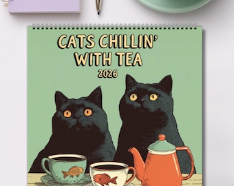Cats Chillin' With Tea Calendar - Funny 2026 Cat & Tea Lover Gift